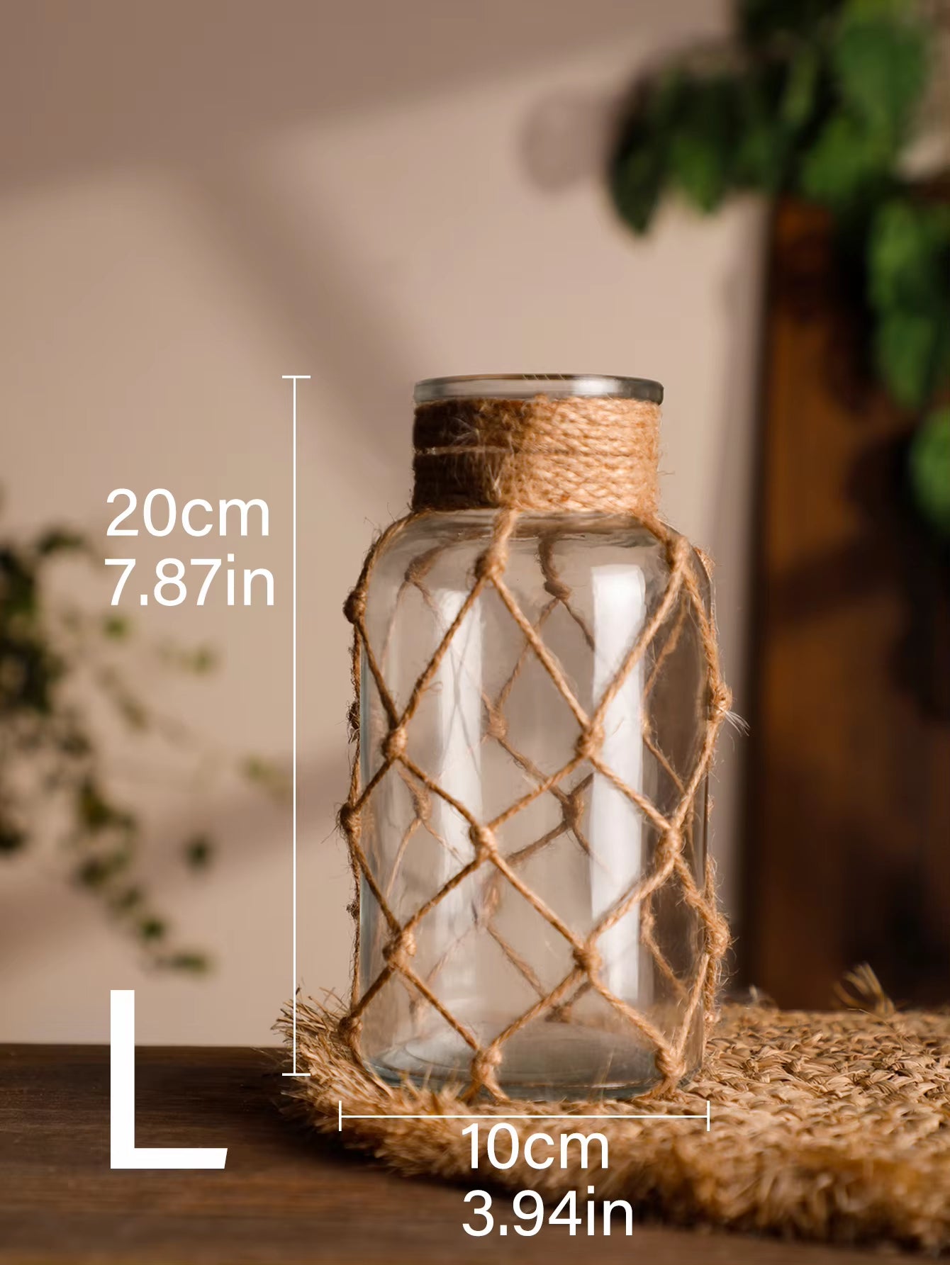 Rustic Hanging Glass Vase Rope Net Dry Flower Glass Vase with Art Hemp Rope Home Transparent Living Room Decor Table Decoration - Open Season Industries