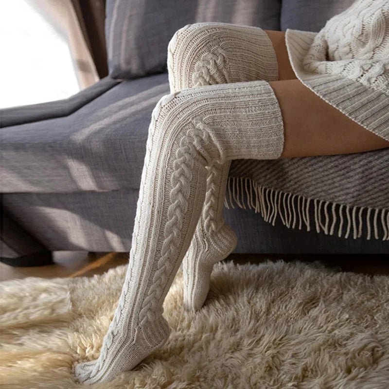 2025 New Casual Knitted Thigh High Socks Stockings Women Winter Home Thick Warm over Knee Stockings Socks Female Christmas Gift - Open Season Industries
