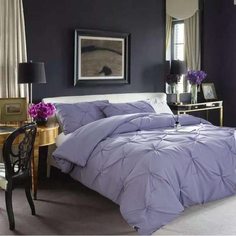DOWNCOOL Elegant Pinch Pleat Comforter Set 3 - Piece Light Weight Microfiber for Twin Size Bed Soft Fluffy Comforters with Pillowcases for All Seasons - Open Season Industries