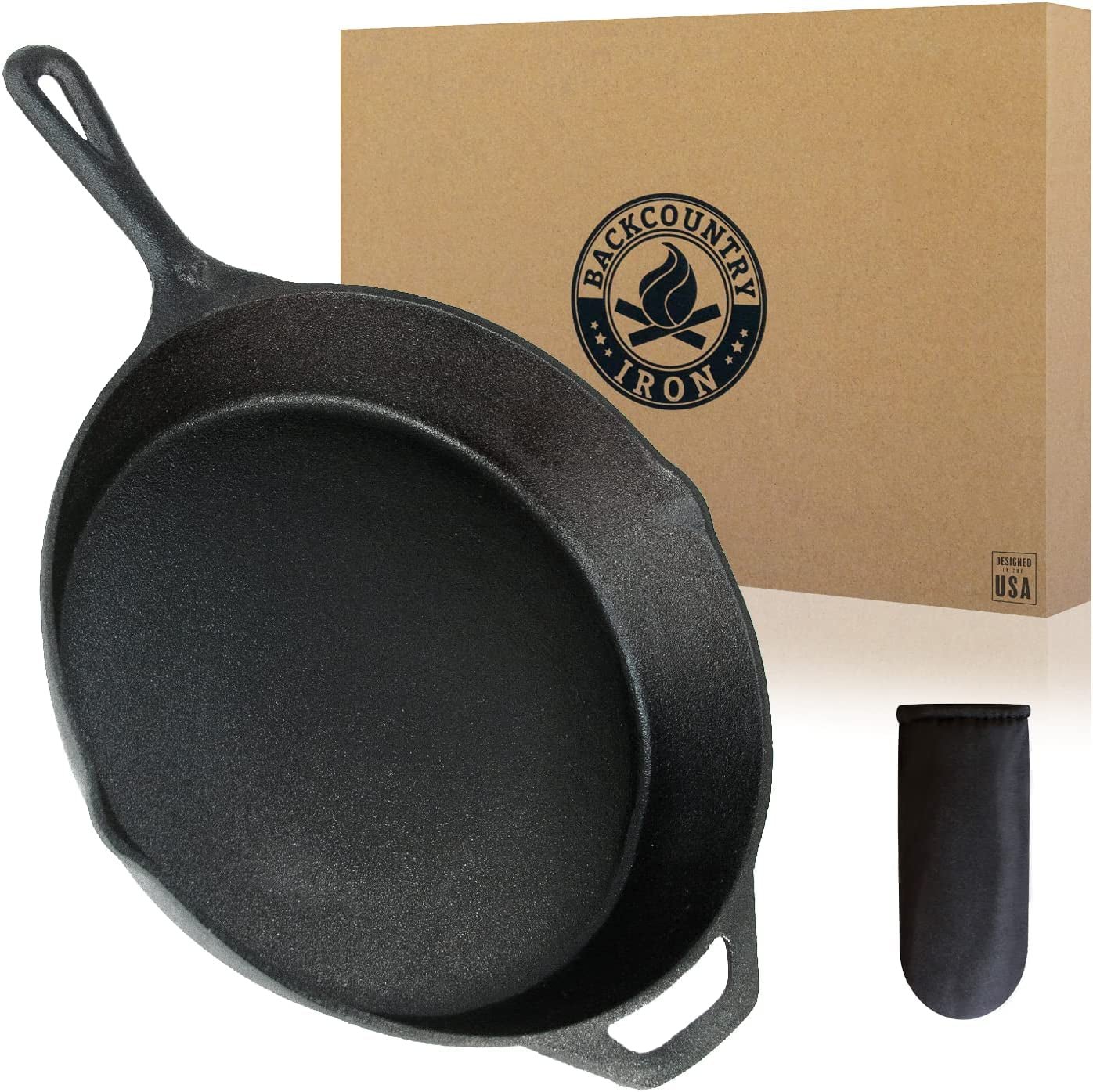 12 Inch round Large Pre - Seasoned Cast Iron Skillet - Open Season Industries
