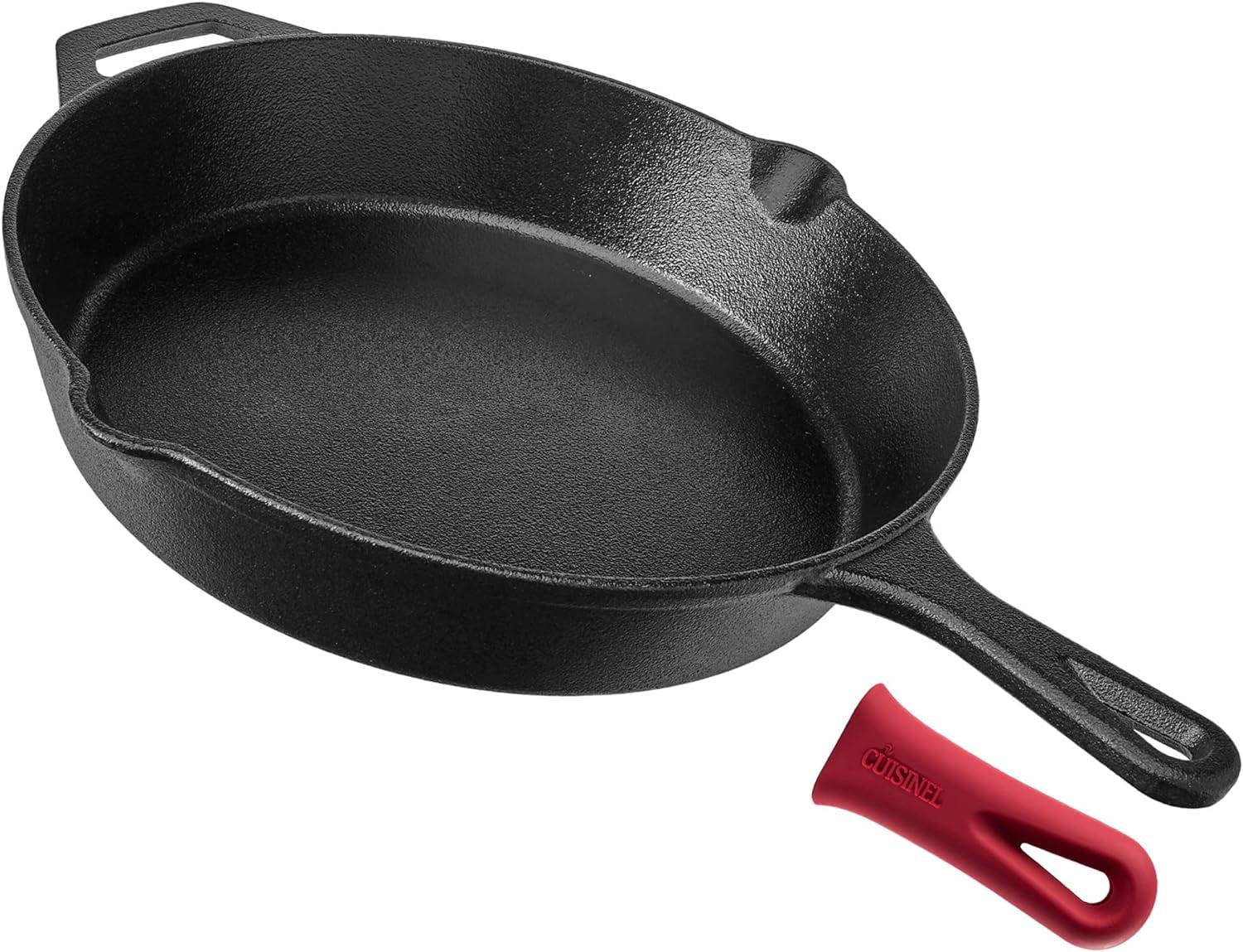 Cast Iron Skillet - 12" - Inch Frying Pan with Assist Handle + Red Silicone Grip Cover - Pre - Seasoned Oven Safe Cookware - Indoor/Outdoor Use - Grill, Stovetop, Induction, BBQ and Firepit Safe - Open Season Industries