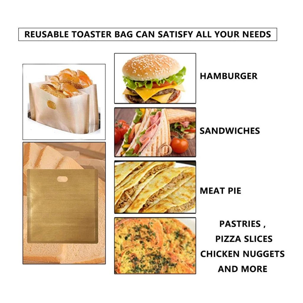 3 PC Reusable Toaster Bag Non Stick Bread Bag Sandwich Bags Fiberglass Toast Microwave Heating Pastry Tools - Open Season Industries