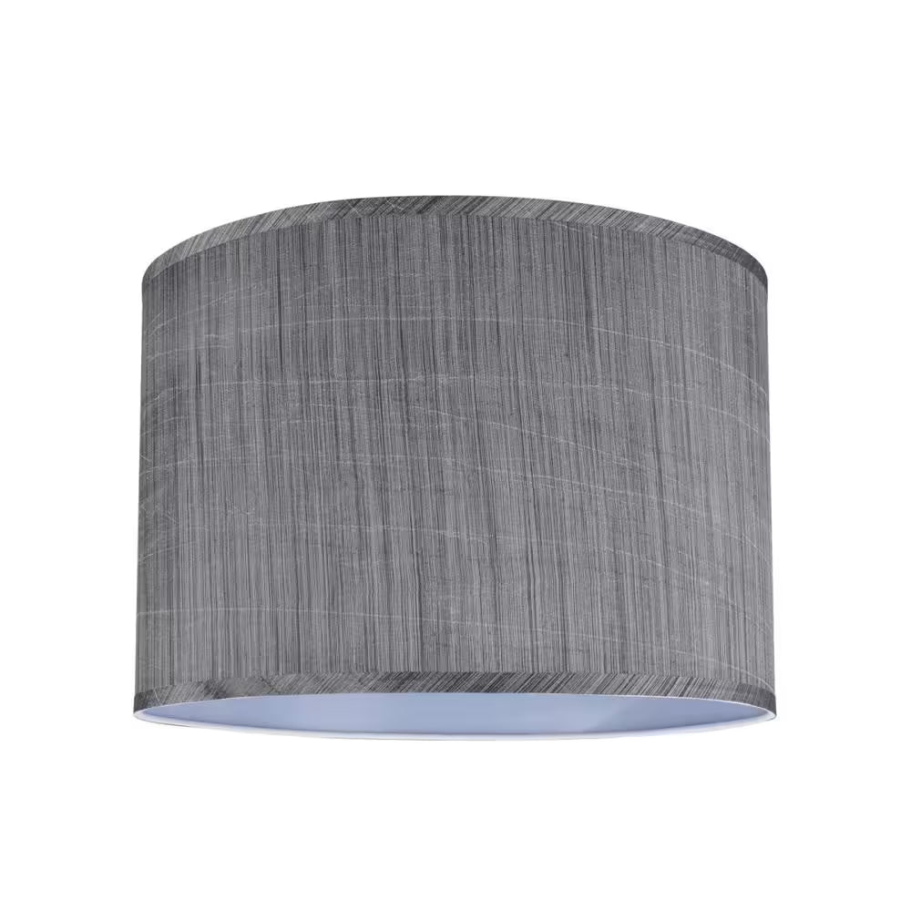 16 In. X 11 In. Grey and Black and Striped Pattern Hardback Drum/Cylinder Lamp Shade - Open Season Industries