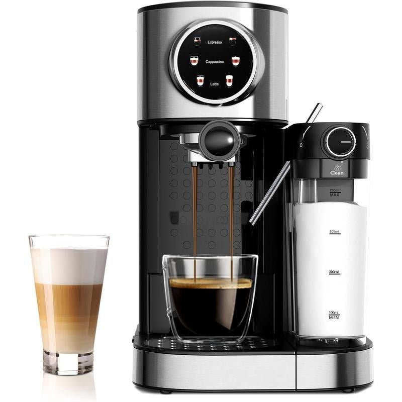 Kismile 20 Bar Compact Espresso Machine with Steam Milk Frother Stainless Steel Coffee Maker for Home Cappuccino Latte 57Oz Water Tank Black - Open Season Industries