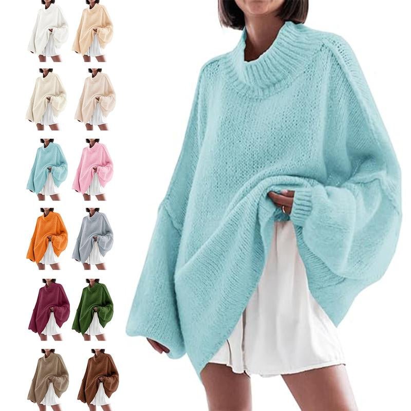 Ebifin Womens Oversized Sweaters Mock Neck Batwing Long Sleeve Fall Trendy Ribbed Knit Casual Tunic Sweater - Open Season Industries