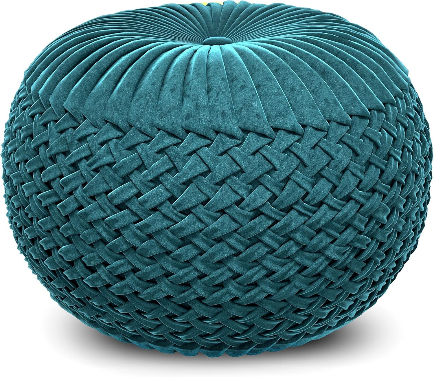 Grafton Transitional round Pouf in Teal Velvet Fabric for the Living Room, Bedroom and Kids Room - Open Season Industries