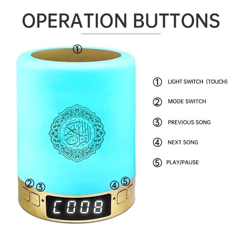 Portable Quran Speaker with ,Azan Bluetooth & Touch LED Light - Remote/App Controlled Islamic Night Lamp for Home Decor Home/Office Touchcontrol Fathersdaygift - Open Season Industries