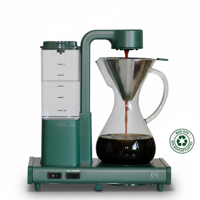 Cookwithwillow - Automatic Pour over Coffee Maker with Glass Carafe and Drip Feature, Brews Hot and Ice Coffee, Made with 99% Recycled Plastics Green Silicone - Open Season Industries