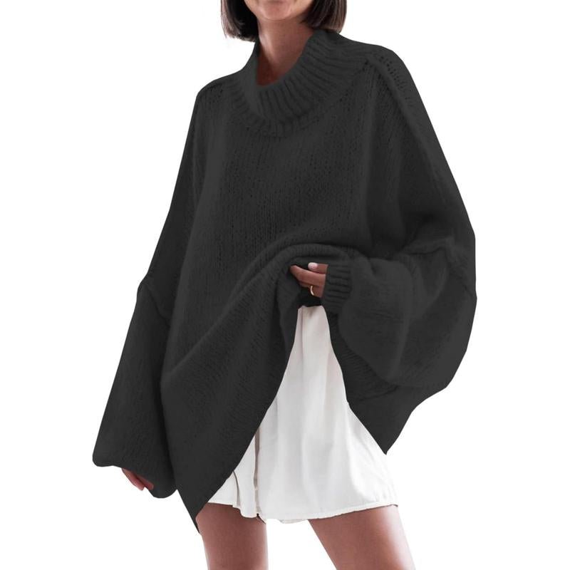 Ebifin Womens Oversized Sweaters Mock Neck Batwing Long Sleeve Fall Trendy Ribbed Knit Casual Tunic Sweater - Open Season Industries