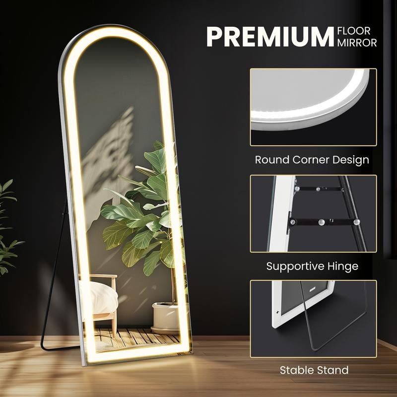 Floor Mirror Stand Mirror Full Length with LED Lights, Floor Mirror Dimming & 3 Color Lighting - Open Season Industries