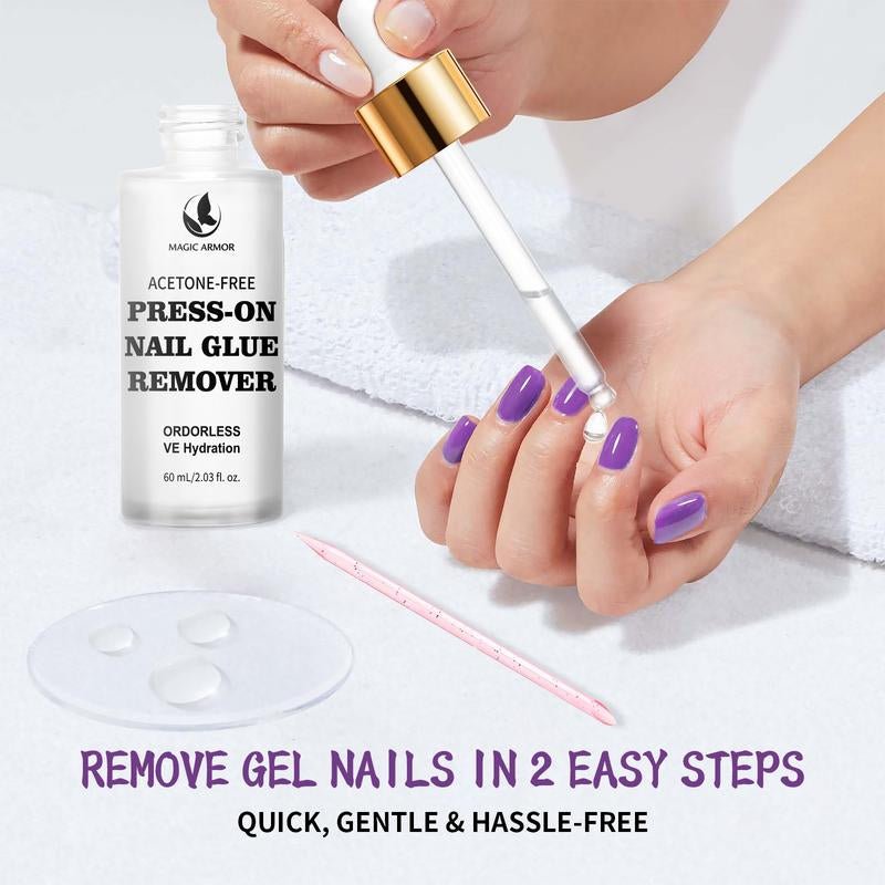 Press on Nail Glue Remover with Crystal Stick,Acetone - Free Gel Nail Remover – 60Ml(2.03Fl.Oz) Odorless Formula for Press on Nails, Fake Nails, Suitable for Salons and Beginners - Open Season Industries