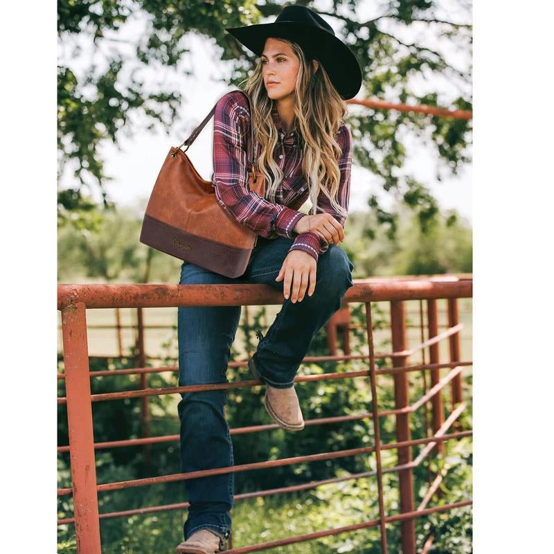 Wrangler Cow Print Hobo Bag Vegan Leather for Woman with Wide Guitar Strap - Open Season Industries