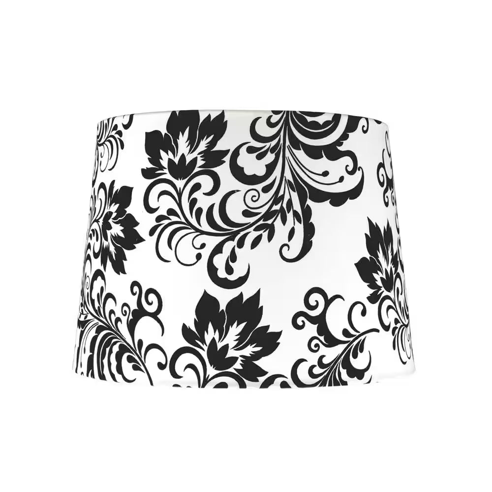 14 In. X 10 In. off White and Black Floral Design Hardback Empire Lamp Shade - Open Season Industries