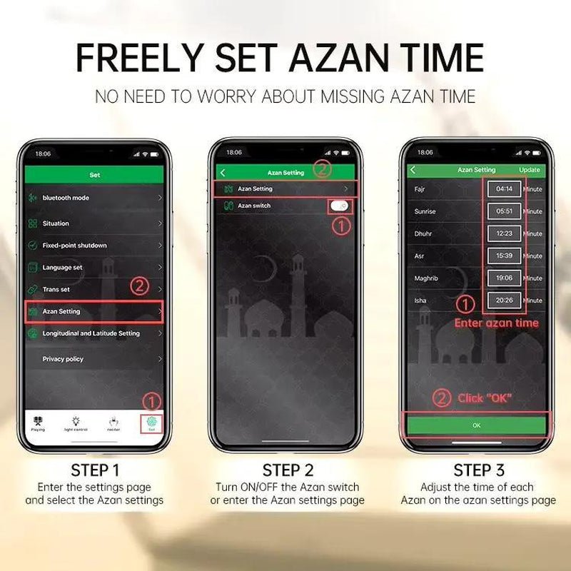 Portable Quran Speaker with ,Azan Bluetooth & Touch LED Light - Remote/App Controlled Islamic Night Lamp for Home Decor Home/Office Touchcontrol Fathersdaygift - Open Season Industries
