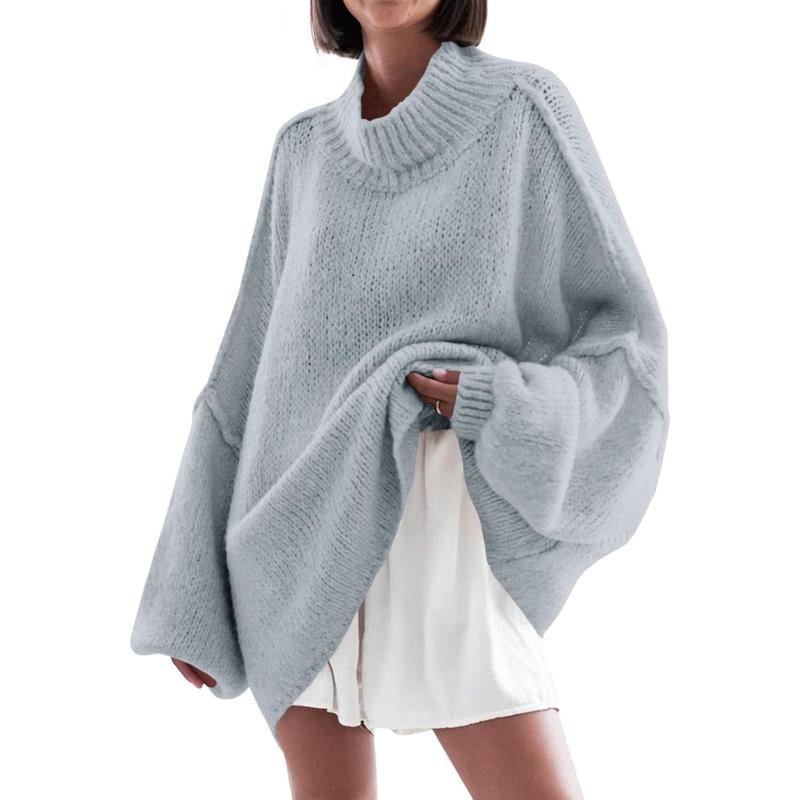Ebifin Womens Oversized Sweaters Mock Neck Batwing Long Sleeve Fall Trendy Ribbed Knit Casual Tunic Sweater - Open Season Industries