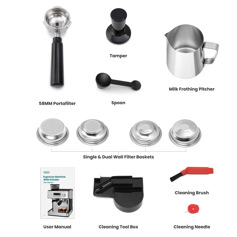 【Springtok】Gevi Espresso Machine with Grinder & Steam Wand | Home Barista Latte Maker | 2.3L Water Tank | Perfect Gift for Coffee Lovers - Open Season Industries