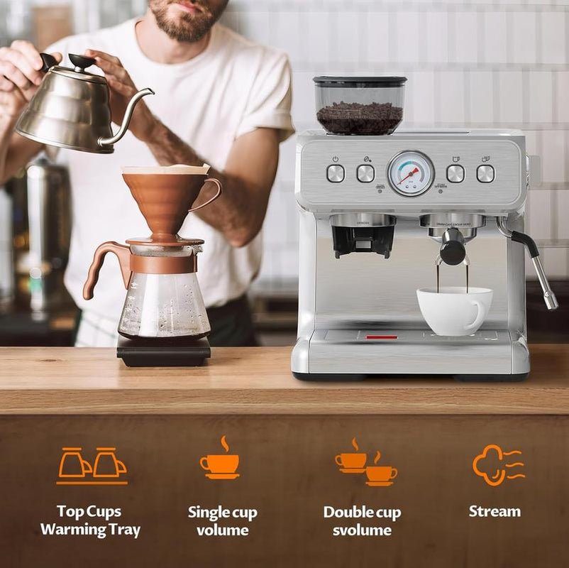 Xbeauty Espresso Machine 15 Bar, Coffee Maker for Cappuccino and Latte Maker with Milk Frother Steam Wand, Fast Heating Coffee Machine for Home, Office - Open Season Industries