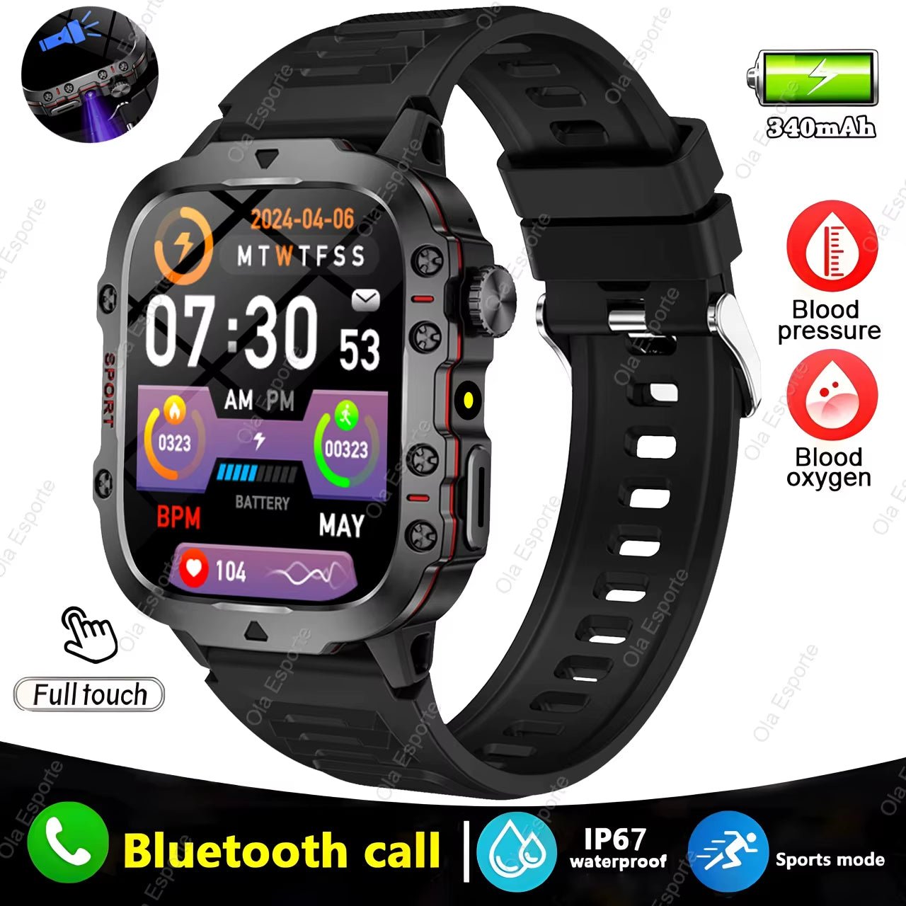 Original Men Smartwatch Flashlight Bluetooth Call Fitness Clock IP68 Waterproof Sports Men for Android IOS Smart Watch 2025 New - Open Season Industries
