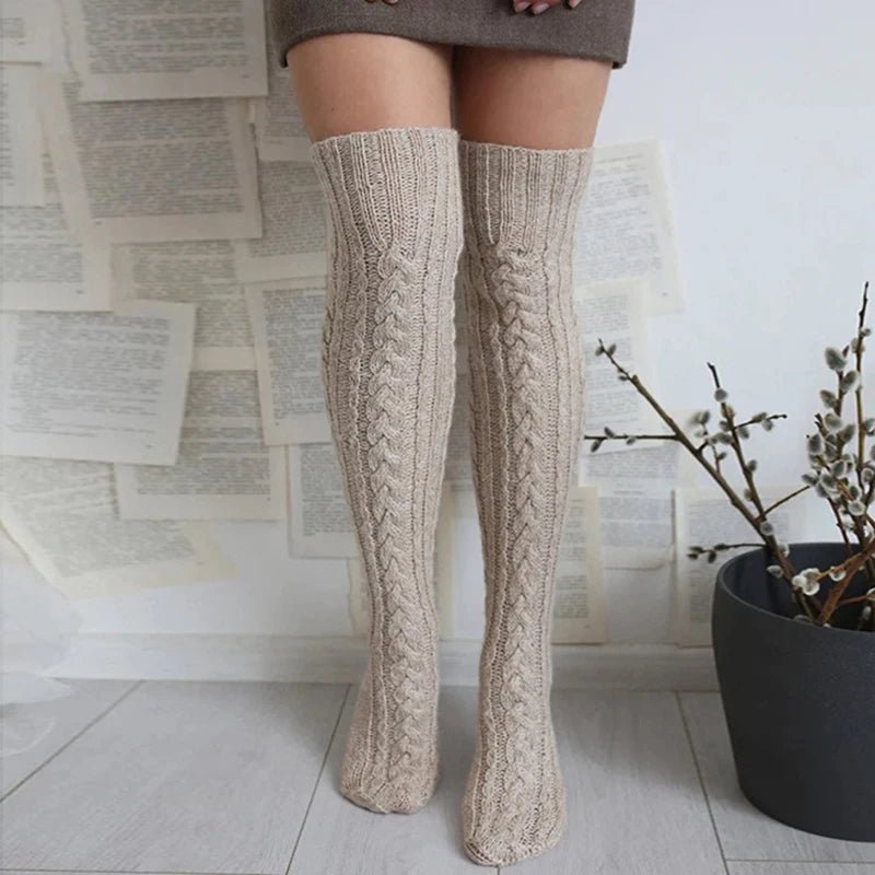 2025 New Casual Knitted Thigh High Socks Stockings Women Winter Home Thick Warm over Knee Stockings Socks Female Christmas Gift - Open Season Industries