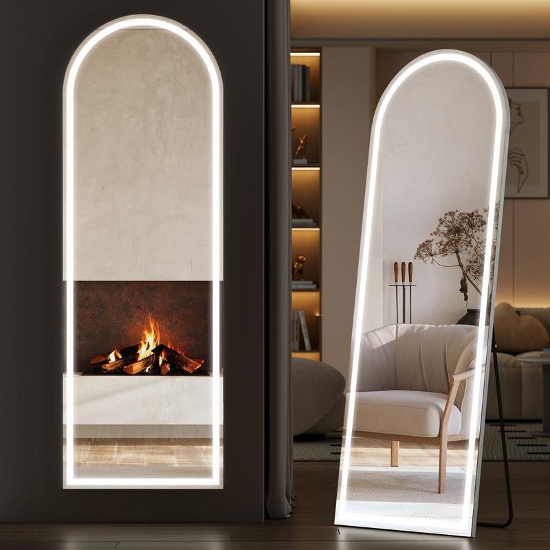 Floor Mirror Stand Mirror Full Length with LED Lights, Floor Mirror Dimming & 3 Color Lighting - Open Season Industries