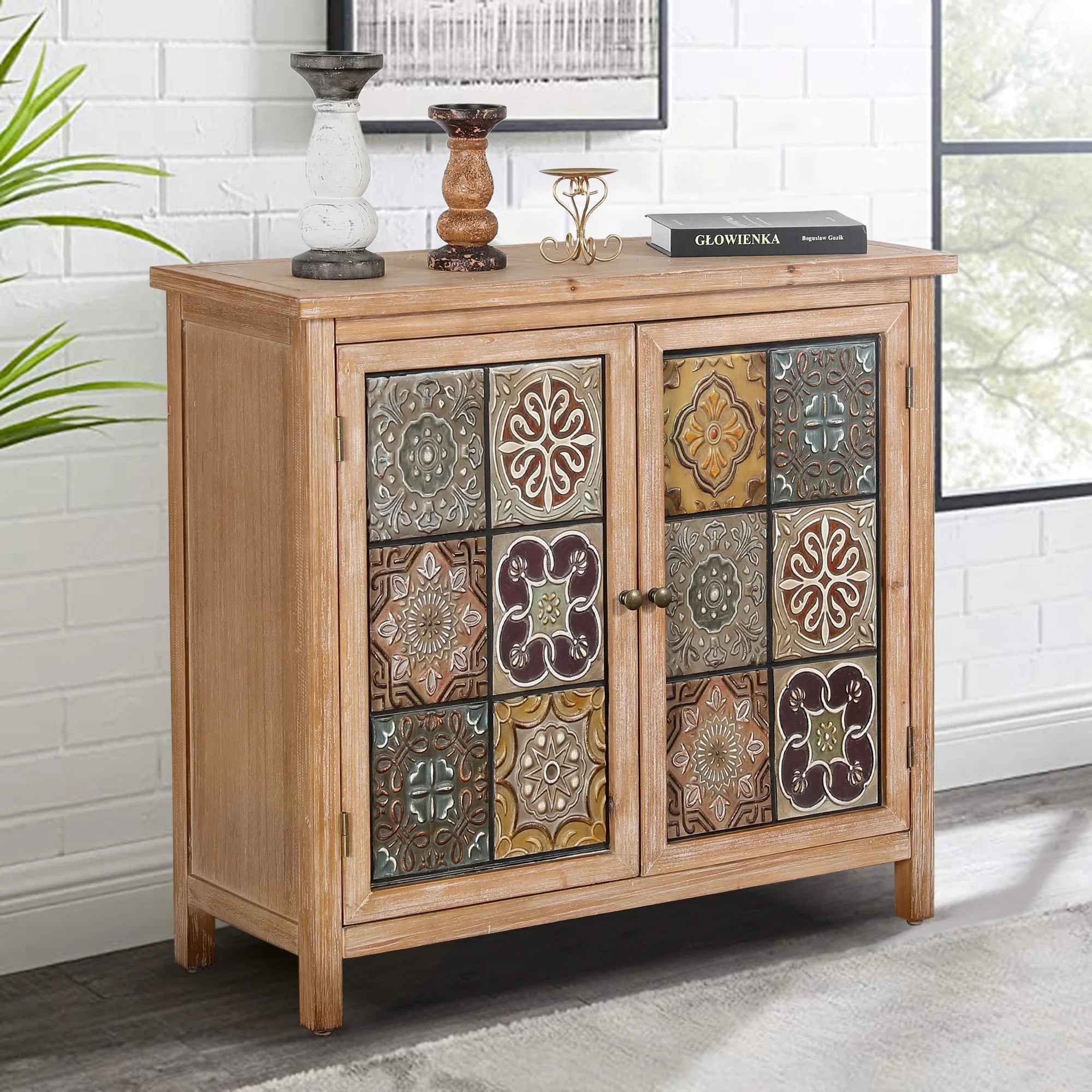 2 - Door Accent Distressed Cabinet with Large Interior Storage, Multicolor, 31.97 Lb - Open Season Industries