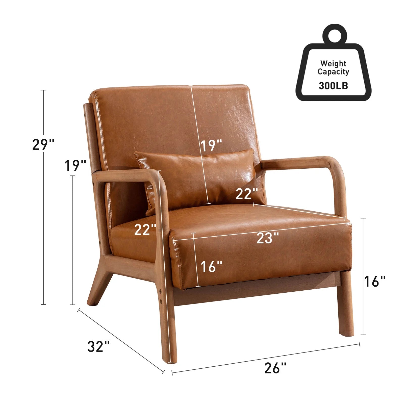 Accent Chair Mid Century Modern Arm Chair, PU Leather Reading Armchair for Bedroom Living Room Office, Camel - Open Season Industries