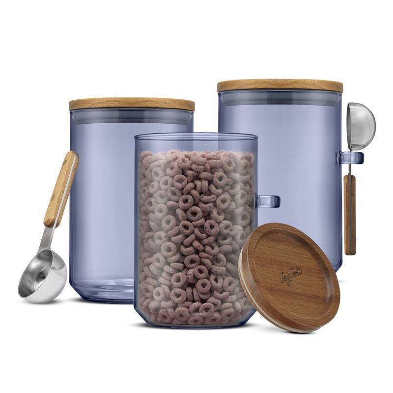 Holden Stackable Glass Storage Canister Set with Wood Lids and Scoops - Open Season Industries