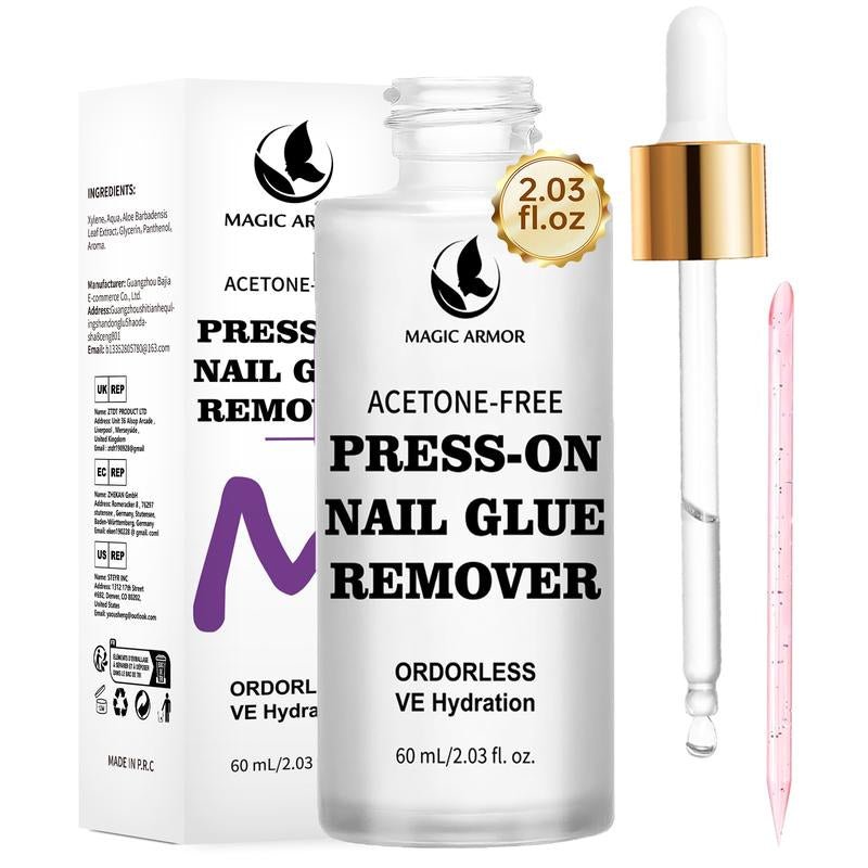 Press on Nail Glue Remover with Crystal Stick,Acetone - Free Gel Nail Remover – 60Ml(2.03Fl.Oz) Odorless Formula for Press on Nails, Fake Nails, Suitable for Salons and Beginners - Open Season Industries