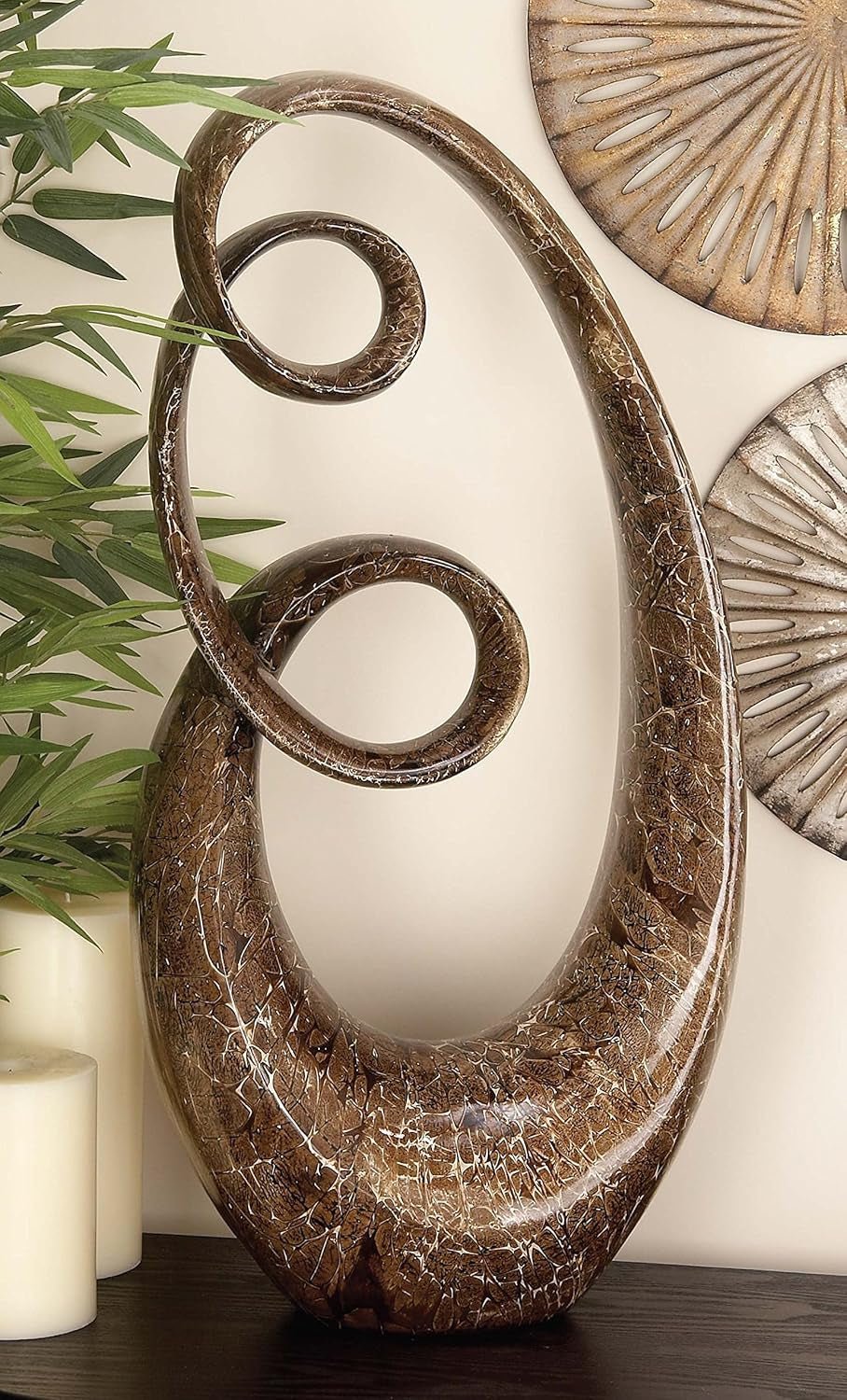 Polystone Abstract Decorative Sculpture Swirl Home Decor Statue, Accent Figurine 14" X 8" X 31", Brown - Open Season Industries