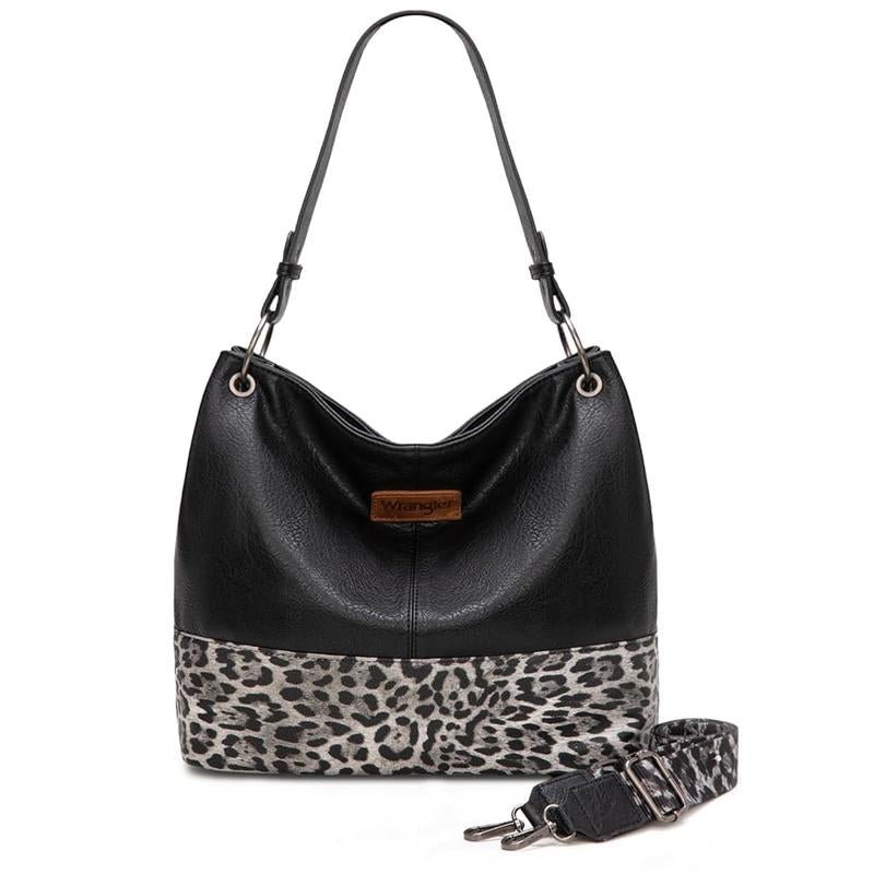 Wrangler Cow Print Hobo Bag Vegan Leather for Woman with Wide Guitar Strap - Open Season Industries