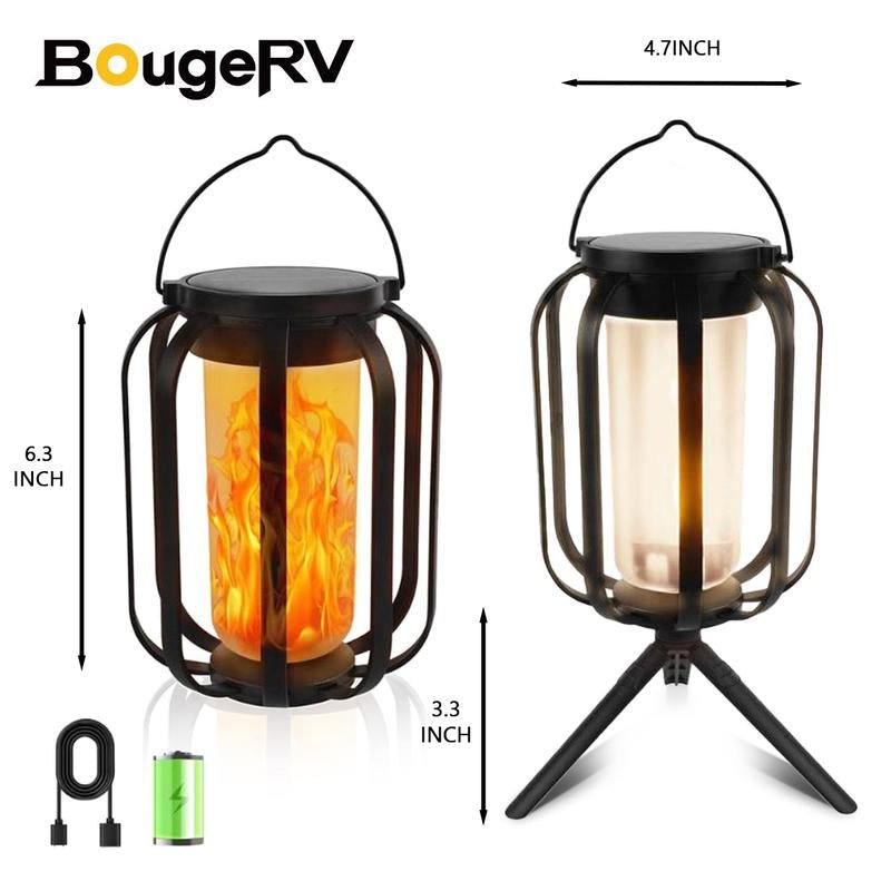 【Bougerv 9 - Inch Solar Lantern Outdoor Light with Base】 - Waterproof Flickering Flame Effect for Patio, Garden, and Room Decoration | 6.3X4.7X3.3 Inches | Energy Efficient Monocrystalline Silicon Panels | 8 - 12 Hours Operation Time - Open Season Industries