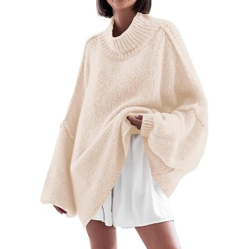 Ebifin Womens Oversized Sweaters Mock Neck Batwing Long Sleeve Fall Trendy Ribbed Knit Casual Tunic Sweater - Open Season Industries