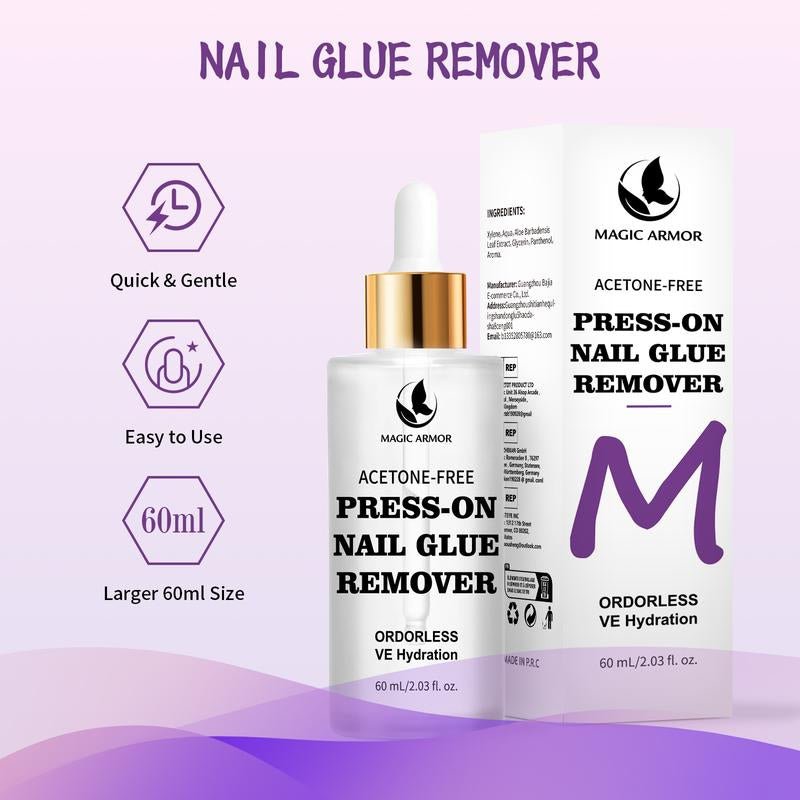 Press on Nail Glue Remover with Crystal Stick,Acetone - Free Gel Nail Remover – 60Ml(2.03Fl.Oz) Odorless Formula for Press on Nails, Fake Nails, Suitable for Salons and Beginners - Open Season Industries