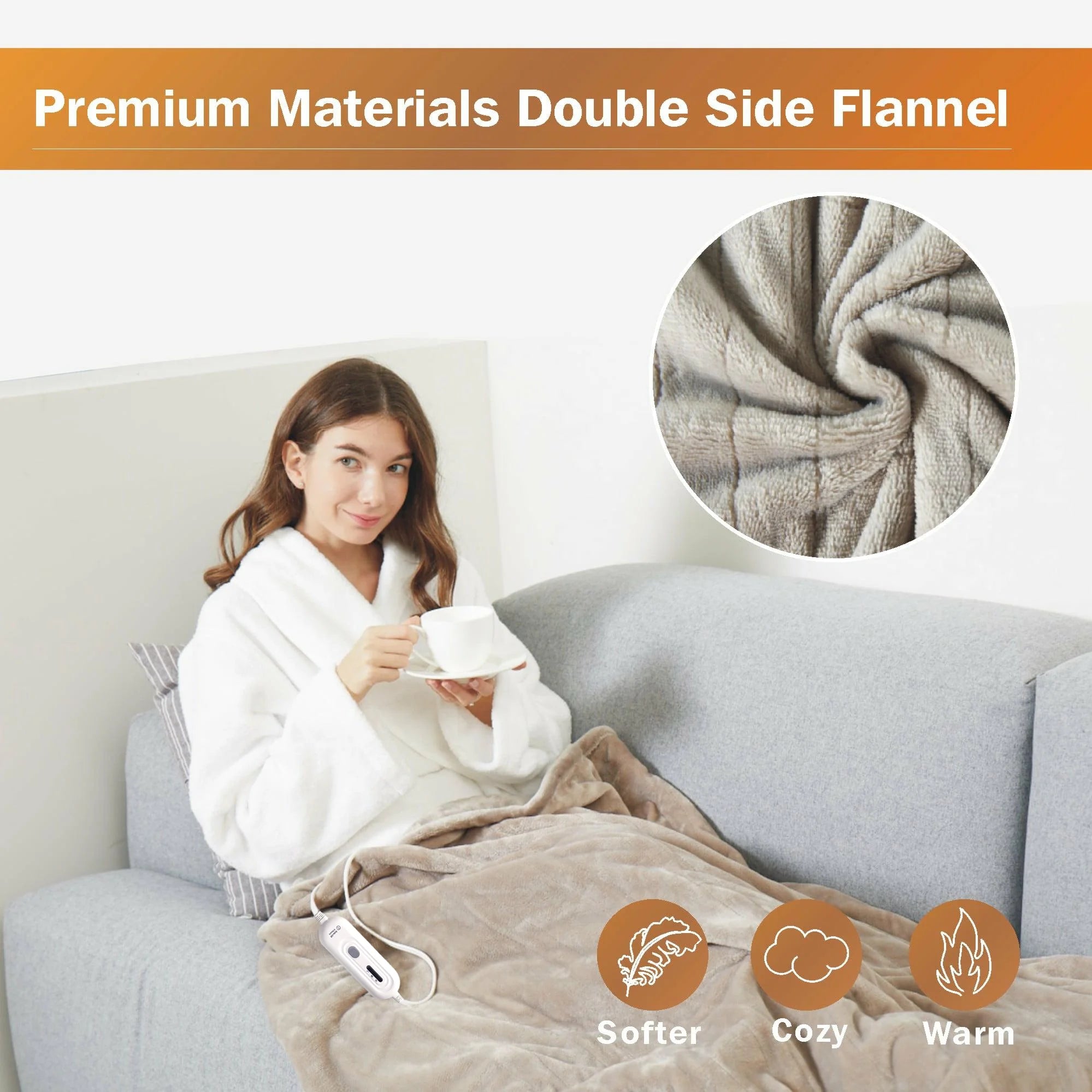 Heated Blanket Throw,50"X60"Double Flannel Heating Blanket for Home Office, Electric Blanket 4 Hours Auto - Off & Over - Heat Protection,Camel - Open Season Industries