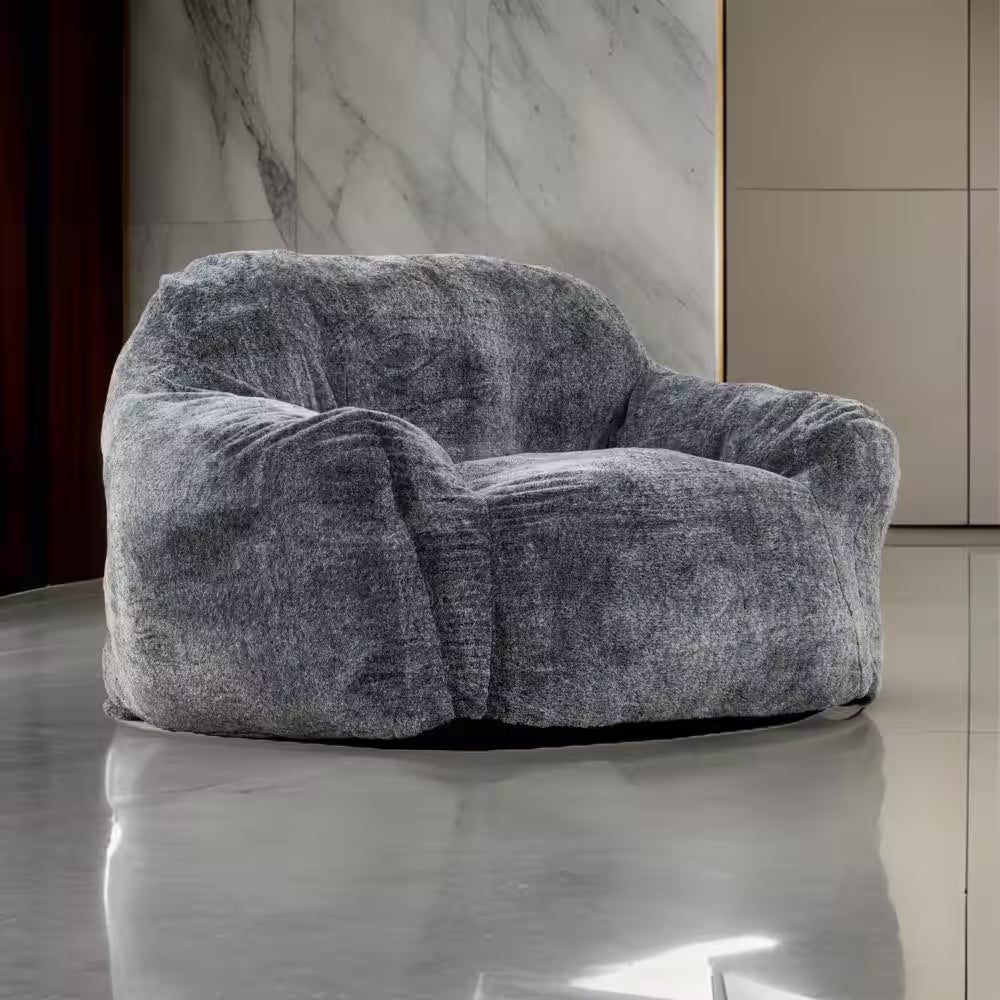 Grayish Blue Faux Rabbit Fur Memory Foam Medium Bean Bag Chair - Open Season Industries