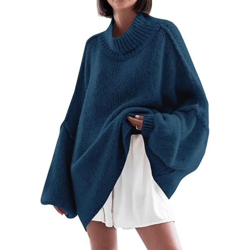 Ebifin Womens Oversized Sweaters Mock Neck Batwing Long Sleeve Fall Trendy Ribbed Knit Casual Tunic Sweater - Open Season Industries