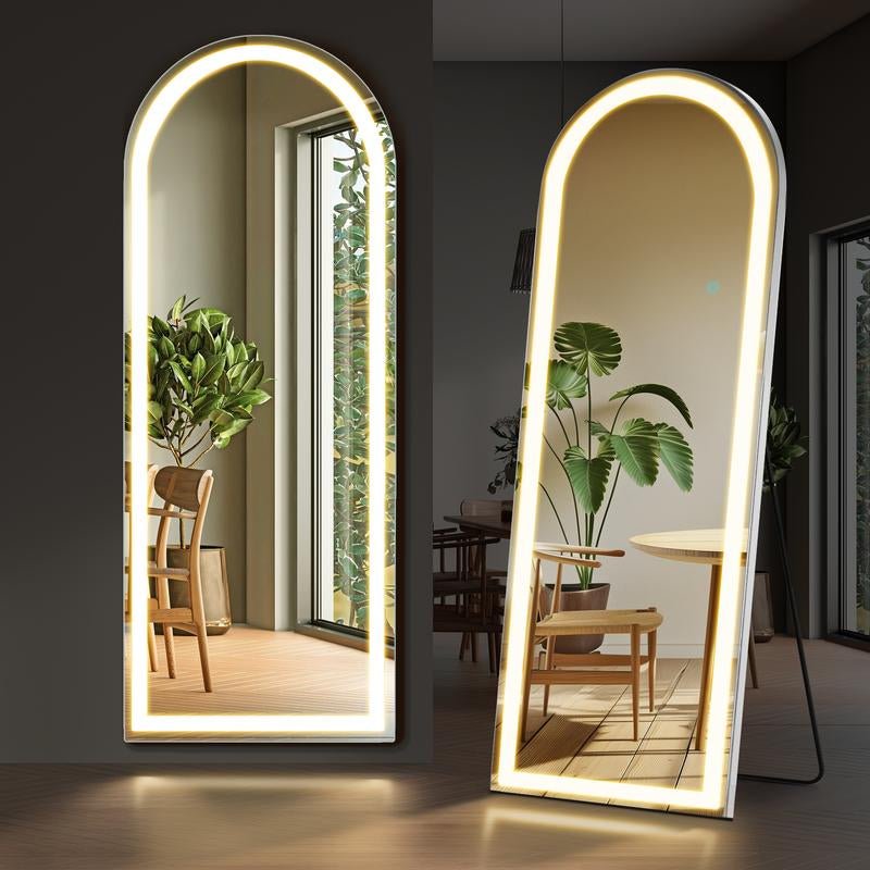 Floor Mirror Stand Mirror Full Length with LED Lights, Floor Mirror Dimming & 3 Color Lighting - Open Season Industries
