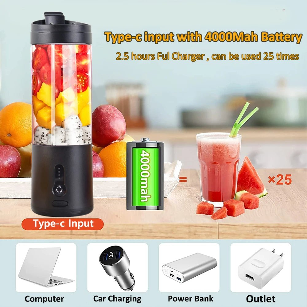 Portable Blender Mini Electric Fruit Juicer Mixer USB Rechargeable Smoothie Orange Fresh Juice Blender Portable Blender - Open Season Industries