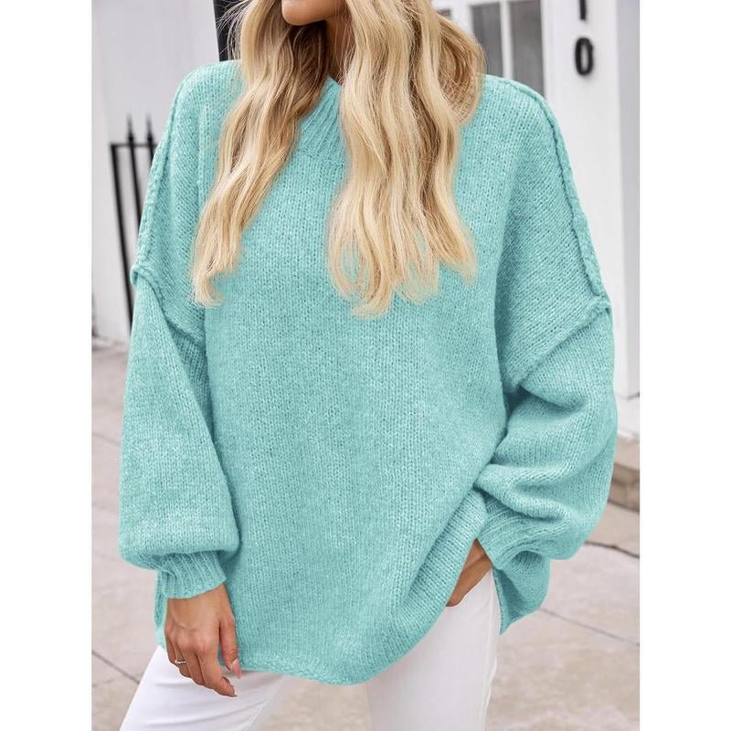 Ebifin Womens Oversized Sweaters Mock Neck Batwing Long Sleeve Fall Trendy Ribbed Knit Casual Tunic Sweater - Open Season Industries