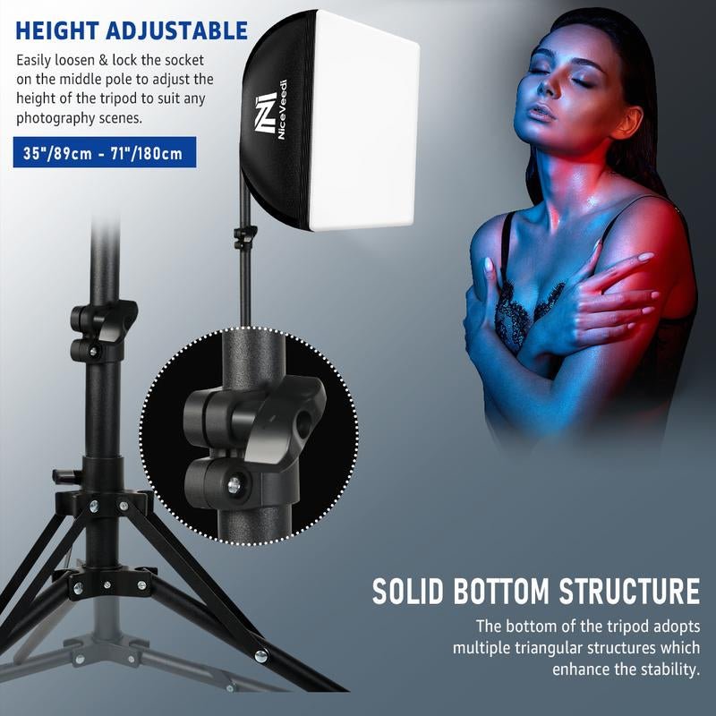 Softbox Lighting Kit, Niceveedi 2 - Pack 16'' X 16'' Softbox Photography Lighting Kit with 63” Tripod Stand & 5400K 450W Equivalent LED Bulb, Continuous Lighting for Photography/Video Record - Open Season Industries
