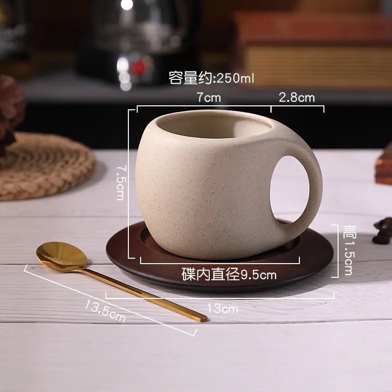 Ceramic Coffee Cup and Saucer Set Retro Latte American Coffee Cup Wooden Coasters Tea Cups Spoon Flower Cups. - Open Season Industries