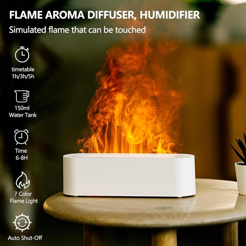Upgraded Flame Aroma Diffuser Humidifier - 7 Color Fire Effect LED Lights, 180Ml Essential Oil Diffuser with Auto Shut - Off, 2 Mist Modes for Home, Office, Yoga & Spa - Open Season Industries
