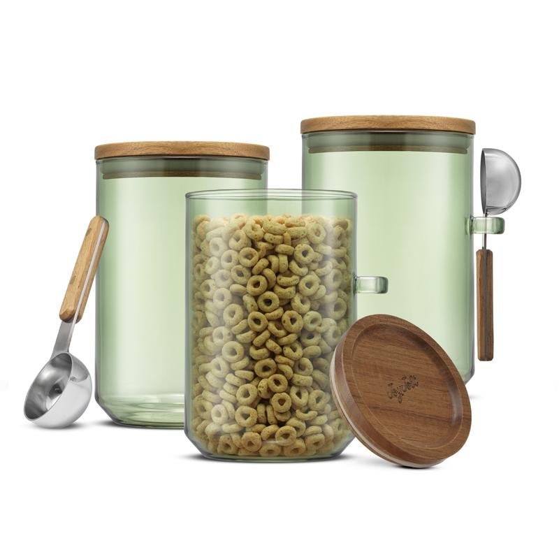 Holden Stackable Glass Storage Canister Set with Wood Lids and Scoops - Open Season Industries