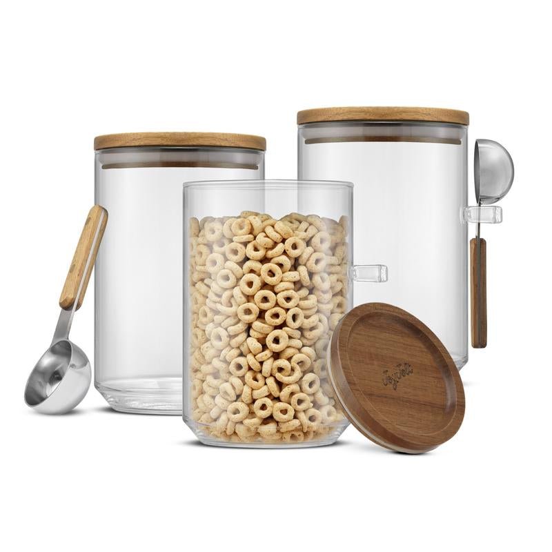 Holden Stackable Glass Storage Canister Set with Wood Lids and Scoops - Open Season Industries