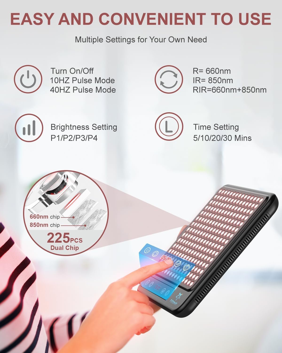 Red Light Therapy Panel, 225 Dual - Chip Leds with 660Nm Red & 850Nm near Infrared Light for Face, Skin, Sleep, Body Relaxation, Portable Therapy Panel with Stand & Timer - Open Season Industries