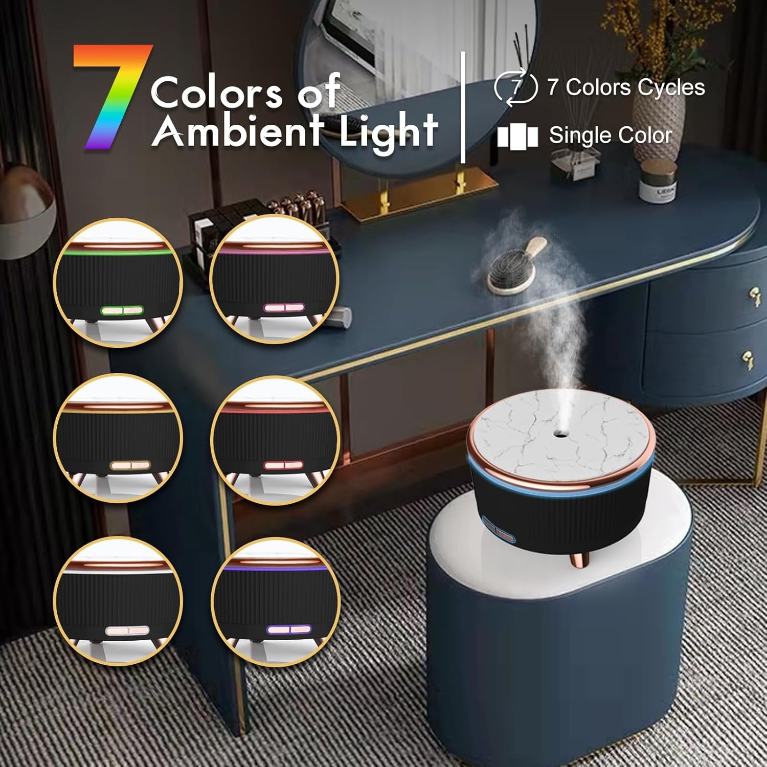 Diffusers for Essential Oils Large Room, 500Ml Aromatherapy Diffuser Cool Mist Humidifier with Remote Control,7 Colors Lights & 3 Mist Mode Waterless Auto off for Women Office Home Black - Open Season Industries