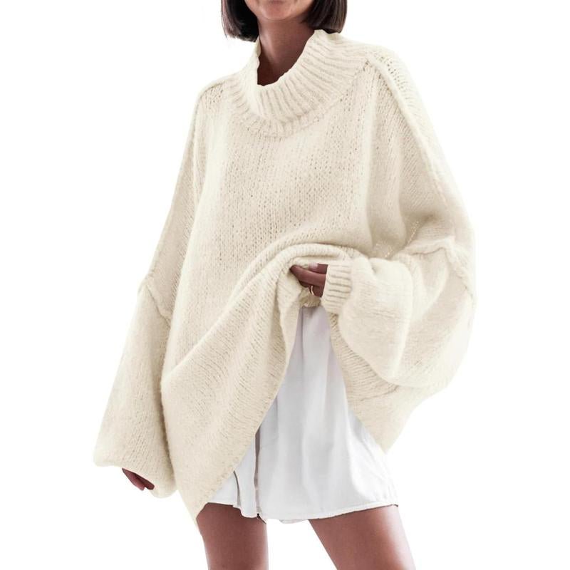 Ebifin Womens Oversized Sweaters Mock Neck Batwing Long Sleeve Fall Trendy Ribbed Knit Casual Tunic Sweater - Open Season Industries