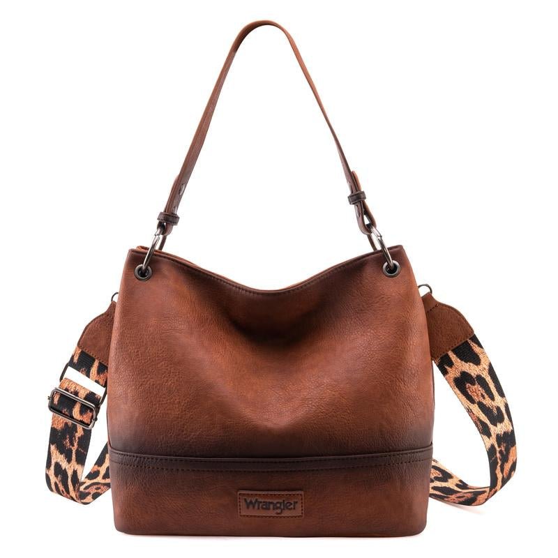 Wrangler Cow Print Hobo Bag Vegan Leather for Woman with Wide Guitar Strap - Open Season Industries