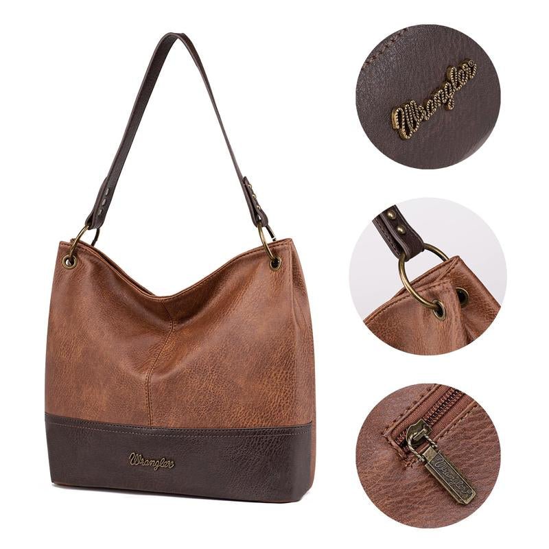 Wrangler Cow Print Hobo Bag Vegan Leather for Woman with Wide Guitar Strap - Open Season Industries