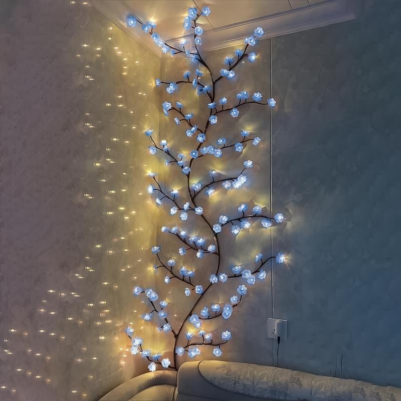 Blue Flower Vine Shaped LED Light, 1 Count 96 Leds DIY LED Light, USB Powered Decorative Light for Home Garden Living Room, Perfect Gift for Holiday, Party, Festival - Open Season Industries